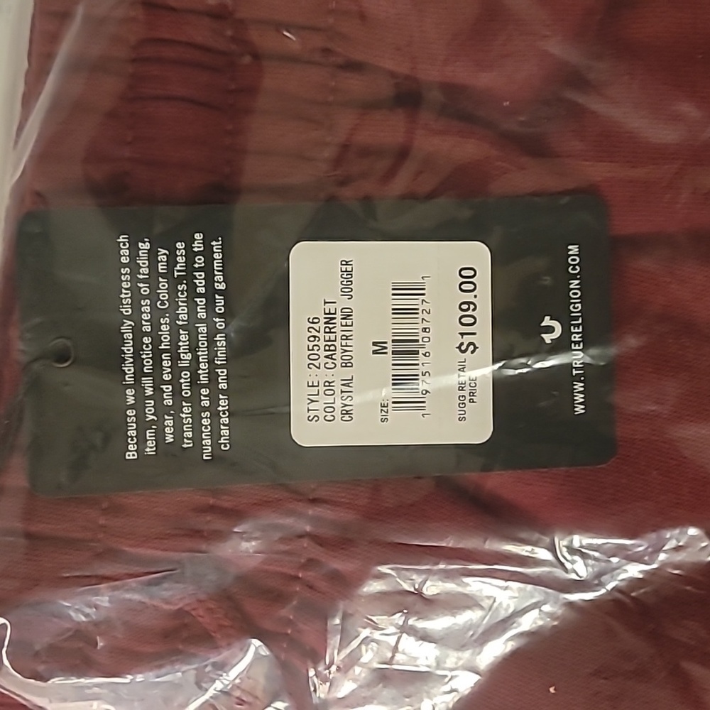 🔥🔥TRUE RELIGION WOMEN CRYSTAL RELAXED JOGGER- CABERNET SIZE MEDIUM - Picture 9 of 10